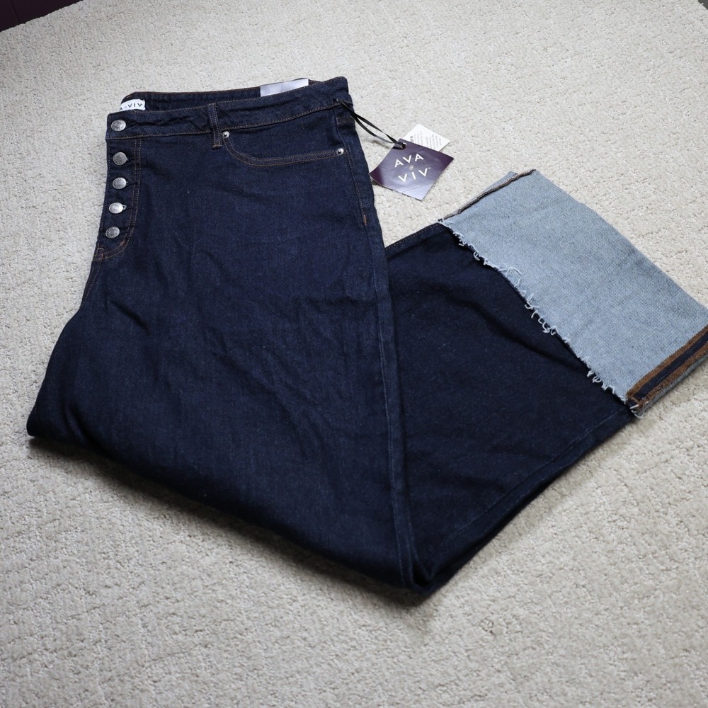 Ava & Viv Womens Plus Size 24 Straight High-Rise Button Fly Jeans Dark Wash NWT